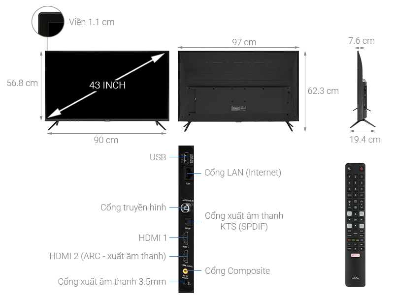 Thông số kỹ thuật Smart Tivi FFalcon 43 inch 43SF1