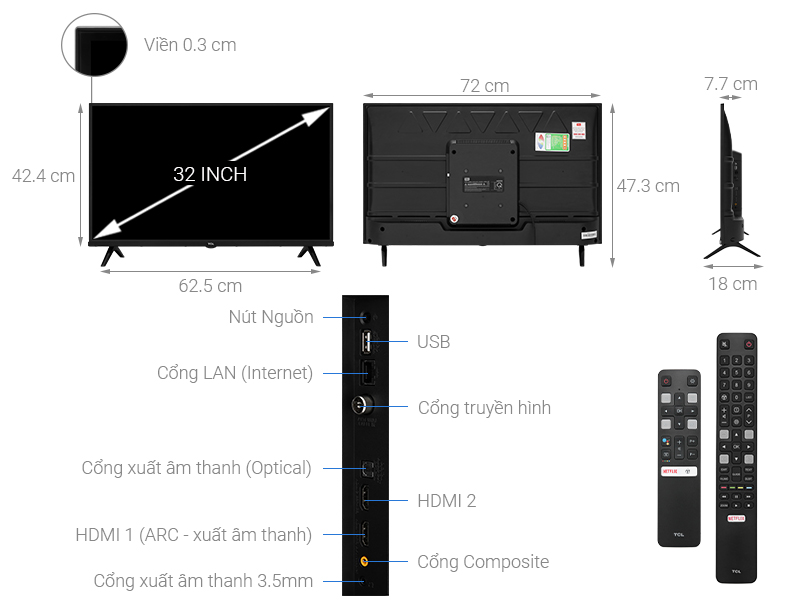 Thông số kỹ thuật Android Tivi TCL 32 inch L32S66A
