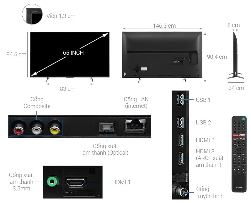 Thông số kỹ thuật Android Tivi Sony 4K 65 inch KD-65X7500H
