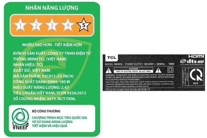 Android Tivi QLED TCL 4K 55 inch 55C815 Màu Đen