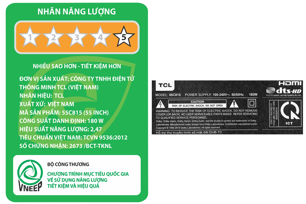 Android Tivi QLED TCL 4K 55 inch 55C815 Màu Đen