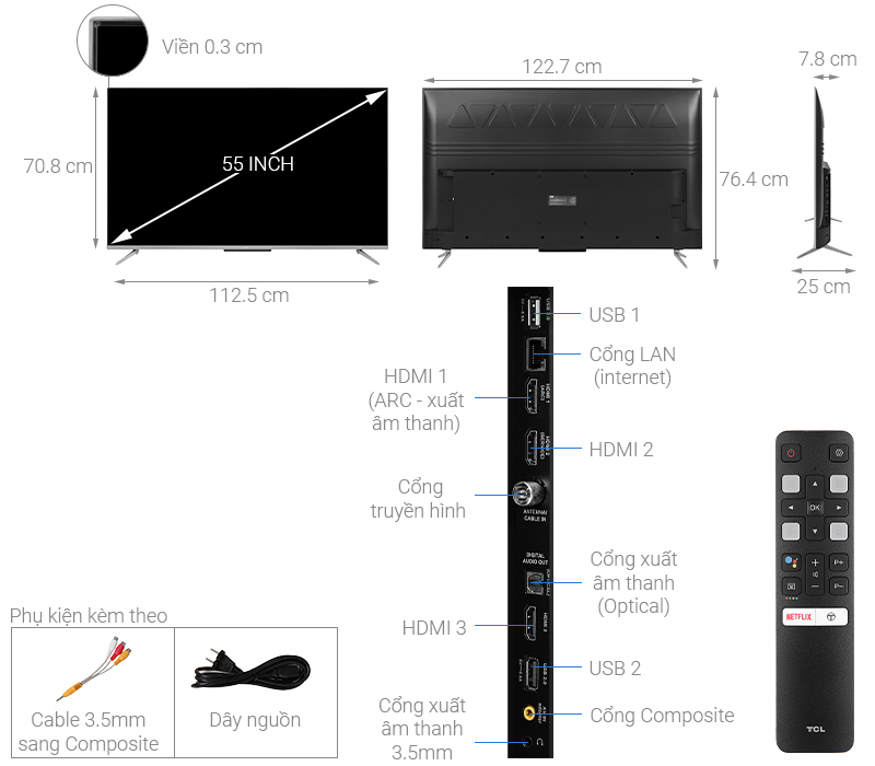 Thông số kỹ thuật Android Tivi TCL 55 inch 55P715
