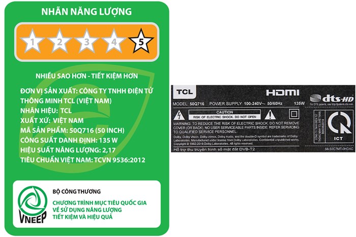 Android Tivi QLED TCL 4K 50 inch 50Q716 Màu Đen