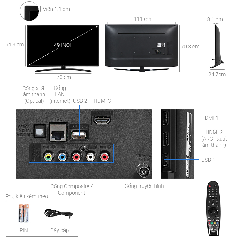 Thông số kỹ thuật Smart Tivi LG 4K 49 inch 49UN7400PTA