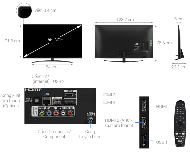 Thông số kỹ thuật Smart Tivi NanoCell LG 4K 55 inch 55NANO81TNA