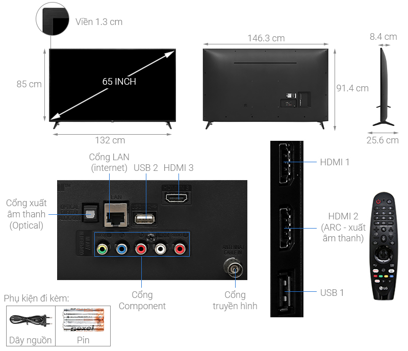 Thông số kỹ thuật Smart Tivi LG 4K 65 inch 65UN7290PTF