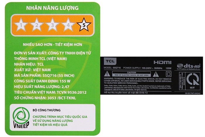 Android Tivi QLED TCL 4K 55 inch 55Q716 Màu Đen