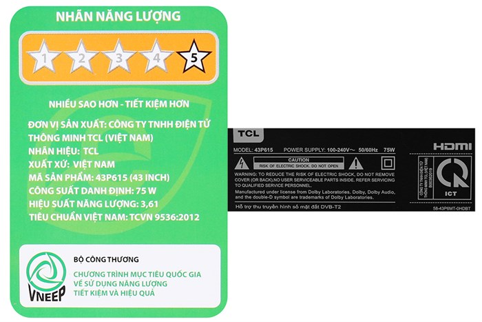 Android Tivi TCL 4K 43 inch 43P615 Màu Đen