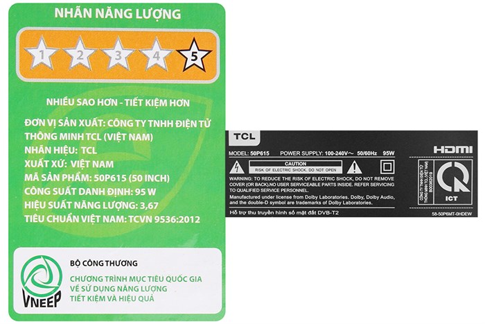 Android Tivi TCL 4K 50 inch 50P615 Màu Đen