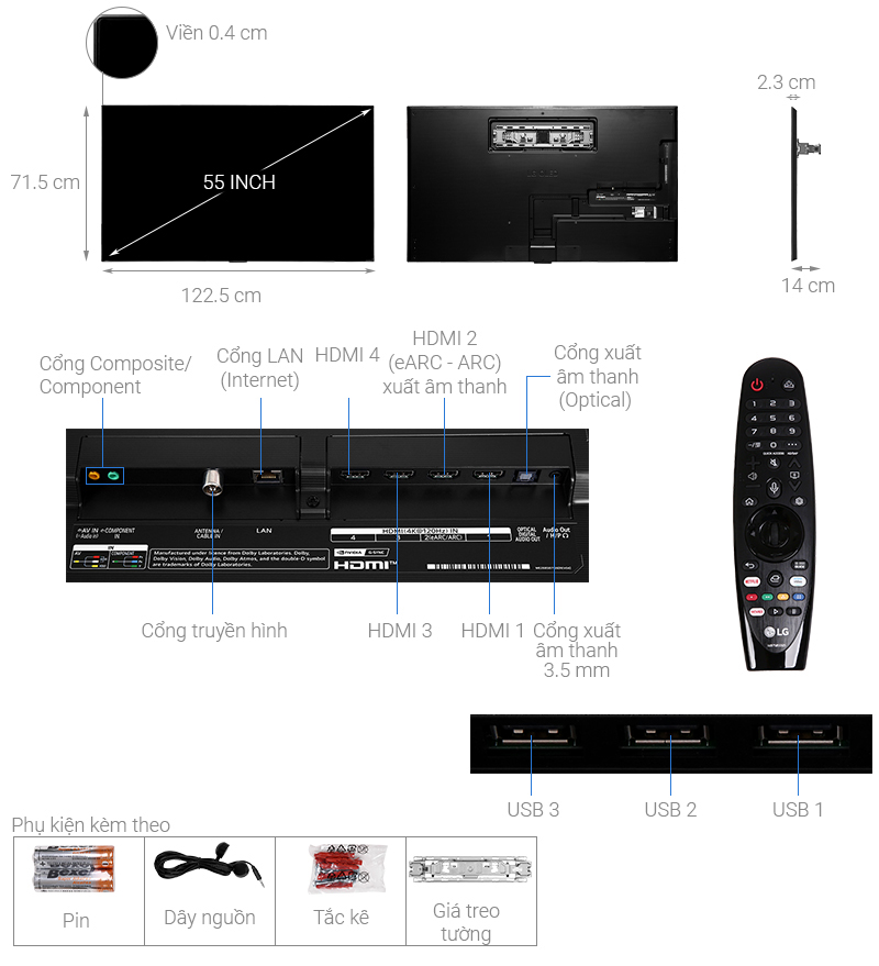 Thông số kỹ thuật Smart Tivi OLED LG 4K 55 inch 55GXPTA