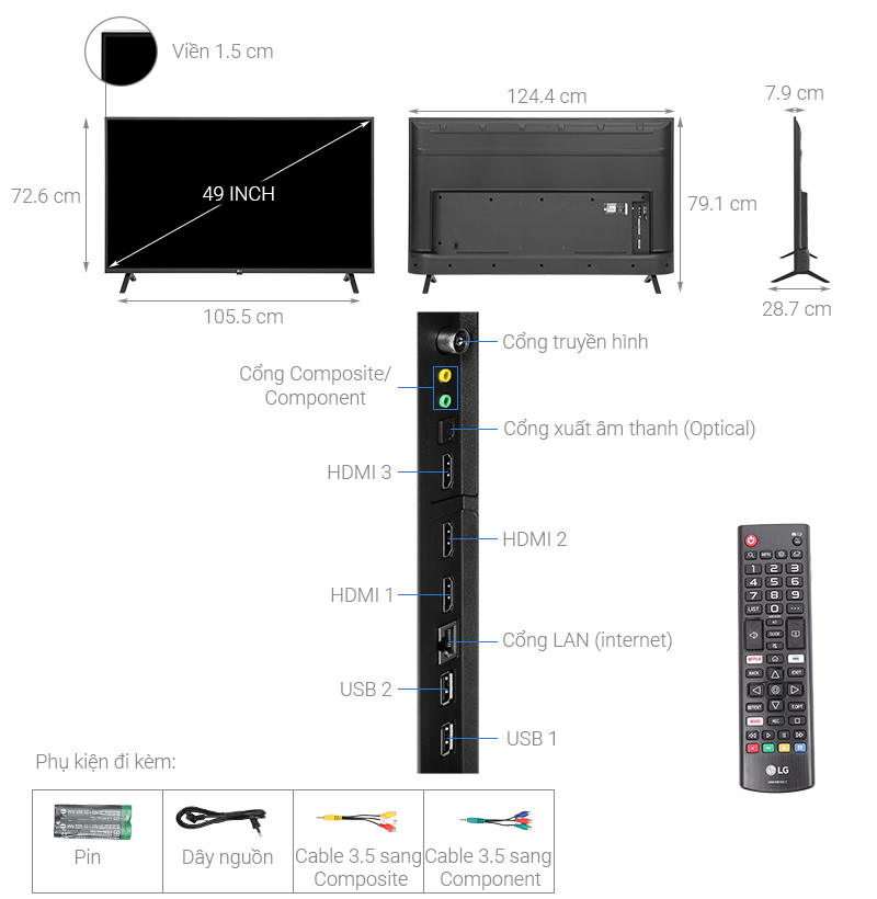 Thông số kỹ thuật Smart Tivi LG 4K 55 inch 55UN7000PTA