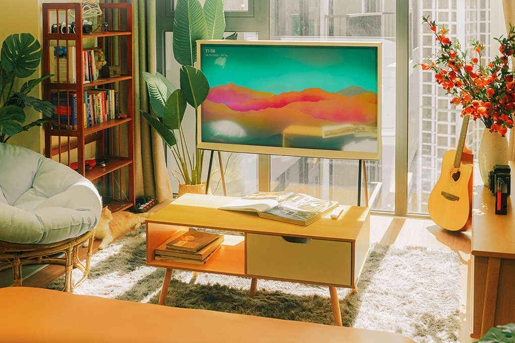 Smart Tivi Kiểu Chữ Có Chân The Serif QLED Samsung 4K 55 inch QA55LS01T