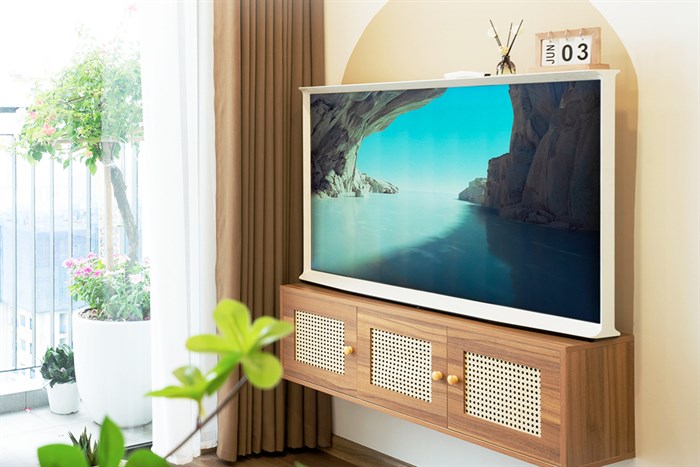 Smart Tivi Kiểu Chữ Có Chân The Serif QLED Samsung 4K 55 inch QA55LS01T Màu Đen