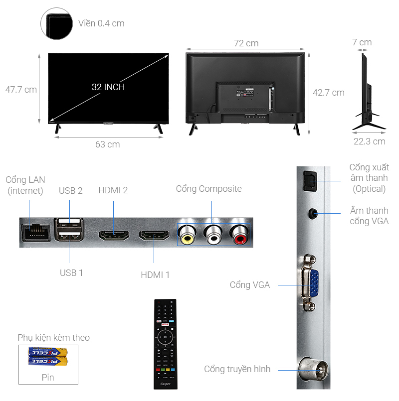 Smart Tivi Casper 32 inch 32HX6200