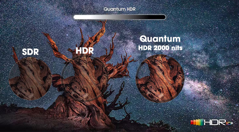 Tăng cường độ sáng trên từng khung hình hiển thị với công nghệ Quantum HDR 2000 nits