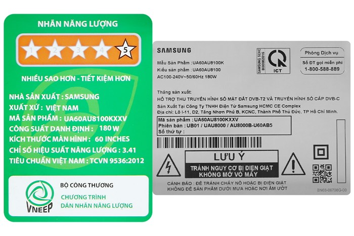 Smart Tivi Samsung 4K Crystal UHD 60 inch UA60AU8100 Màu Đen