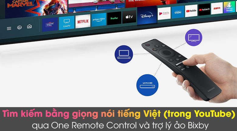 One Remote Control và trợ lý ảo Bixby - Smart Tivi Samsung 4K 65 inch UA65AU8100