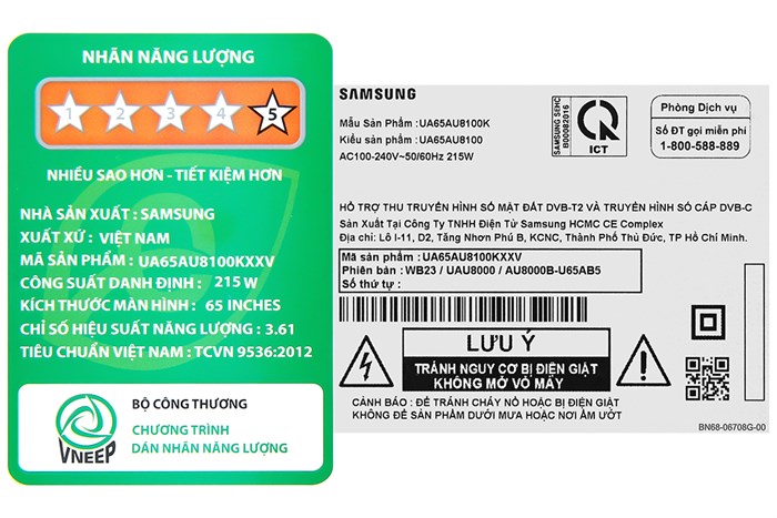 Smart Tivi Samsung 4K Crystal UHD 65 inch UA65AU8100 Màu Đen