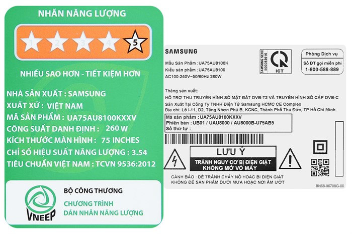 Smart Tivi Samsung 4K Crystal UHD 75 inch UA75AU8100 Màu Đen