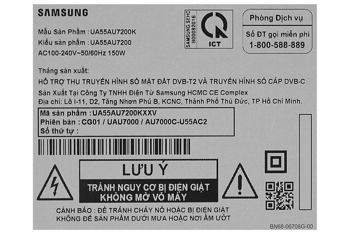 Smart Tivi Samsung 4K Crystal UHD 55 inch UA55AU7200 Màu Đen
