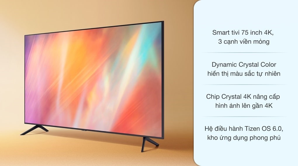 Dòng Smart Tivi Samsung 4K Crystal UHD 75 inch UA75AU7000 là lựa chọn tuyệt vời cho những ai mong muốn trải nghiệm hình ảnh sống động như thực tế. Với chất lượng hình ảnh 4K sắc nét, màn hình rộng 75 inch và công nghệ Crystal UHD, đây chắc chắn là sản phẩm đáng xem nhất trên thị trường tivi hiện nay. Hãy cùng khám phá các tính năng độc đáo của tivi 4K này.