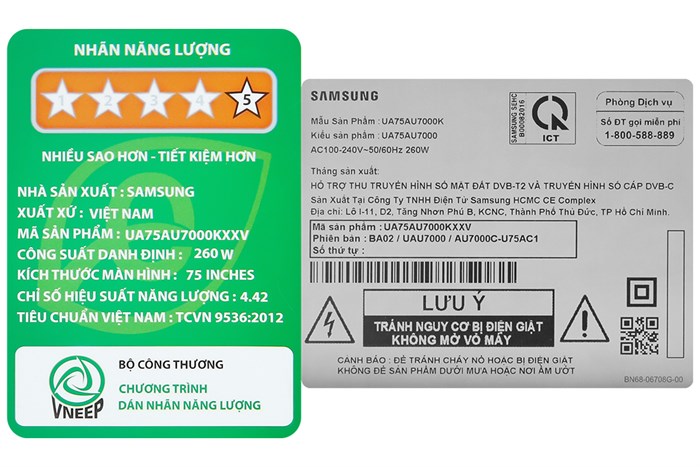 Smart Tivi Samsung 4K Crystal UHD 75 inch UA75AU7000 Màu Đen