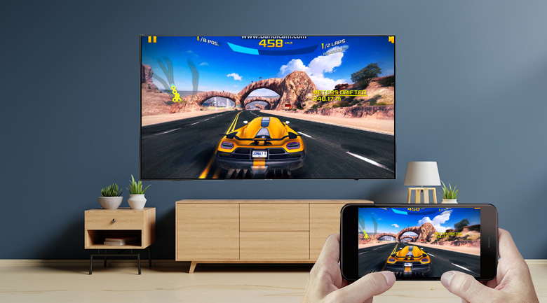 Smart Tivi Samsung 4K 75 inch UA75AU7000 - Linh hoạt chiếu màn hình điện thoại lên tivi qua các tính năng AirPlay 2 (iPhone), Screen Mirroring (Android), Tap View