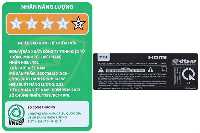 Android Tivi QLED TCL 4K 50 inch 50Q726 Màu Đen