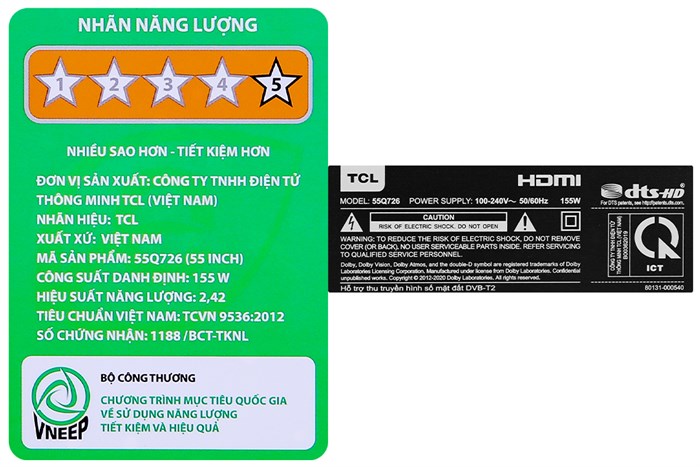 Android Tivi QLED TCL 4K 55 inch 55Q726 Màu Đen