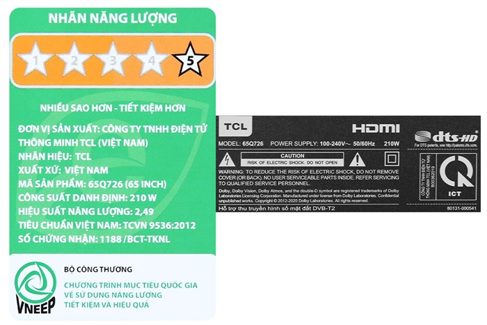 Android Tivi QLED TCL 4K 65 inch 65Q726 Màu Đen