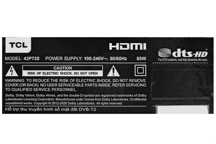 Android Tivi TCL 4K 43 inch 43P725 Màu Đen