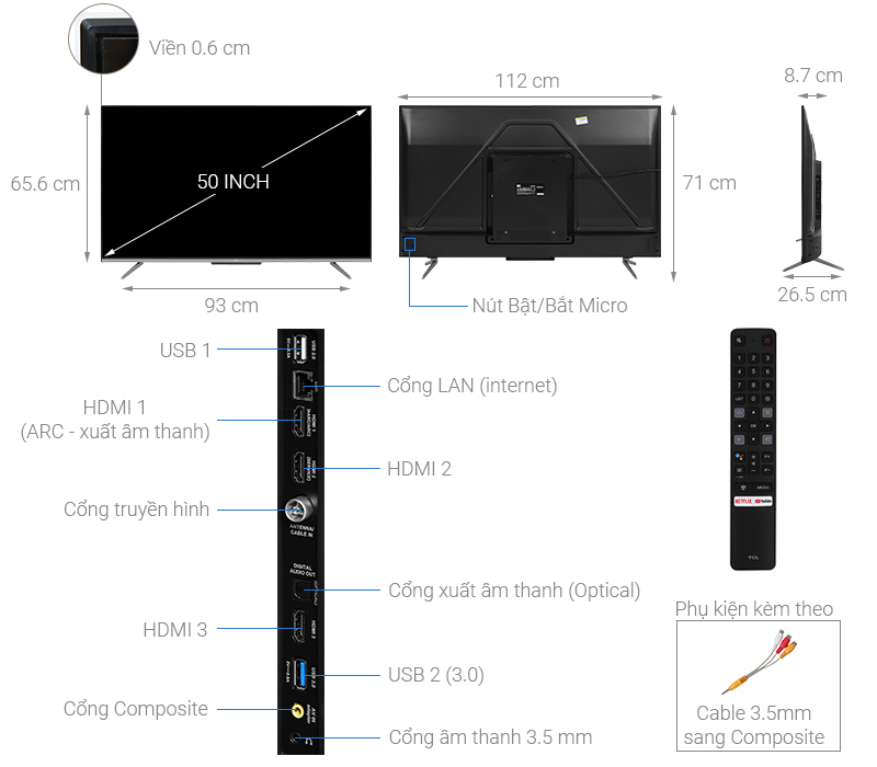 Android Tivi TCL 4K 50 inch 50P725