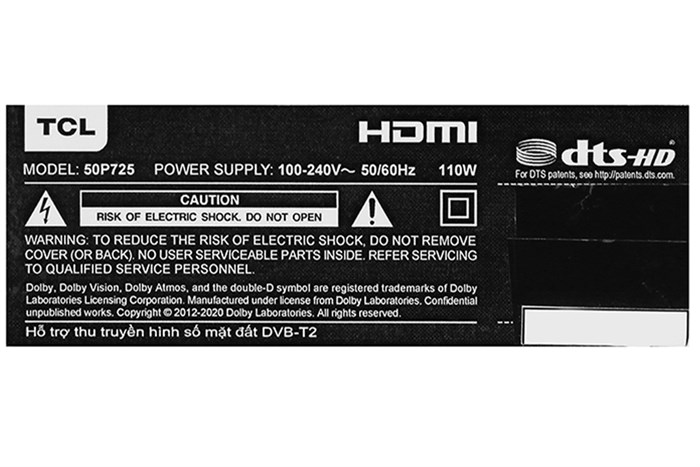 Android Tivi TCL 4K 50 inch 50P725 Màu Đen