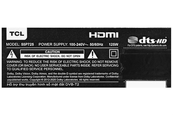 Android Tivi TCL 4K 55 inch 55P725 Màu Đen