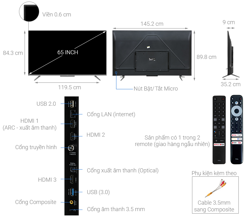 Android Tivi TCL 4K 65 inch 65P725 - giá tốt, có trả góp