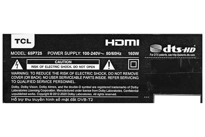 Android Tivi TCL 4K 65 inch 65P725 Màu Đen