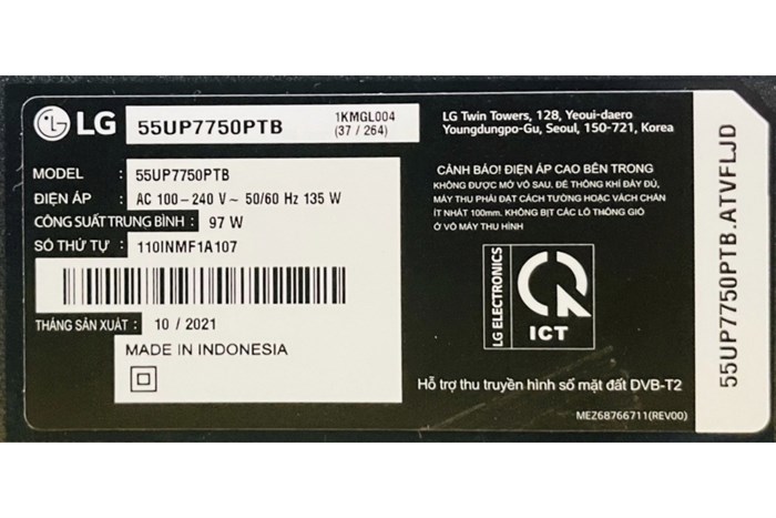 Smart Tivi LG 4K 55 inch 55UP7750PTB Màu Đen