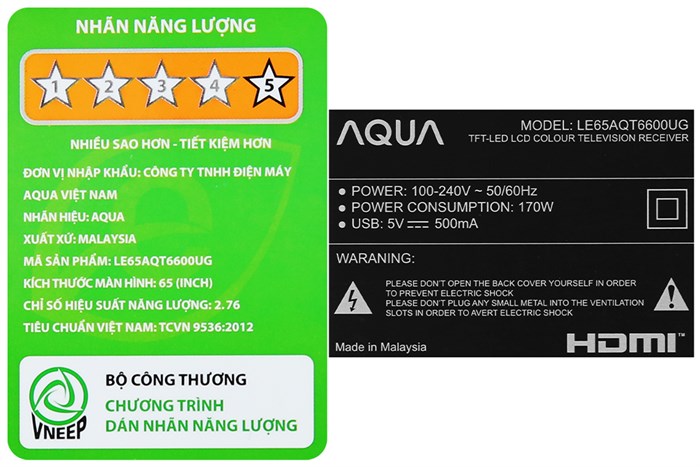 Android Tivi AQUA 4K 65 inch LE65AQT6600UG Màu Đen