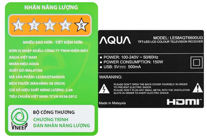 Android Tivi AQUA 4K 58 inch LE58AQT6600UG Màu Đen