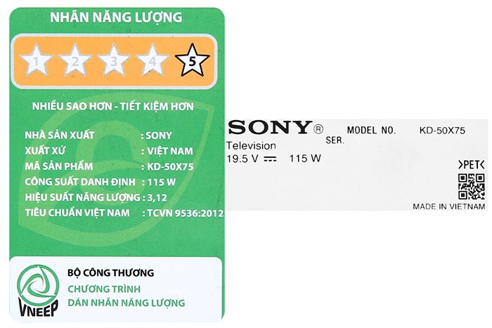 Android Tivi Sony 4K 50 inch KD-50X75 Màu Đen