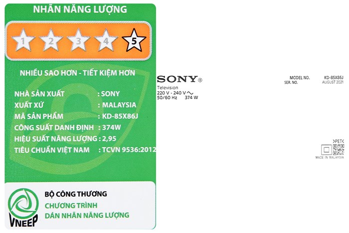 Android Tivi Sony 4K 85 inch KD-85X86J Màu Đen