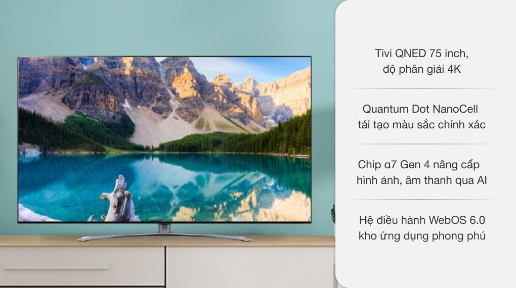 Smart Tivi QNED LG 4K 75 inch với công nghệ trình chiếu đặc biệt mang đến màu sắc có độ chính xác cao, độ sáng tối ưu và cải thiện hiệu quả năng lượng. Hãy xem ngay những thước phim đập tan mọi giới hạn với tivi này.