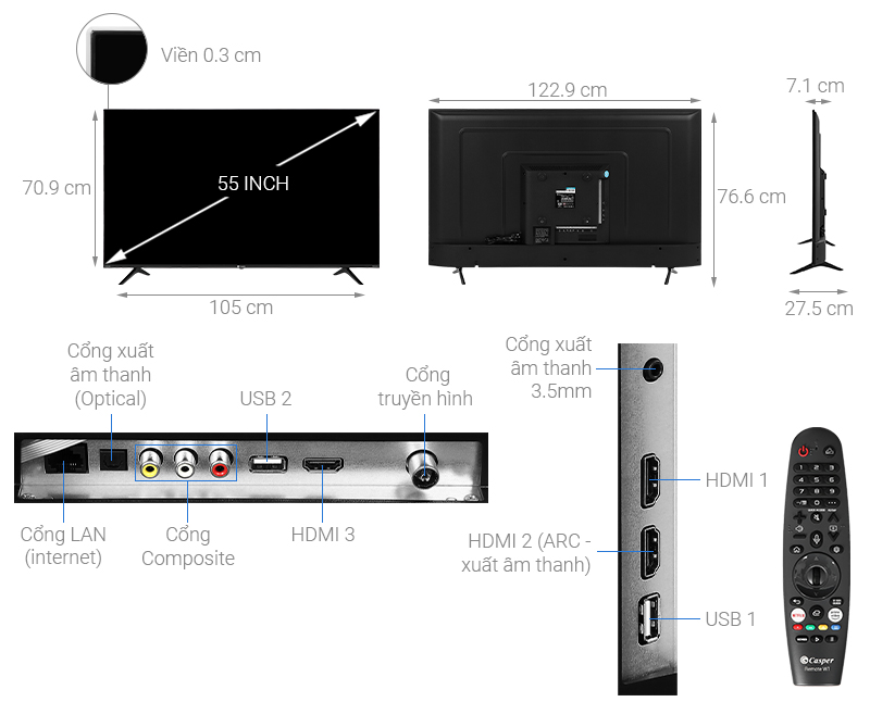 Smart Tivi Casper 4K 55 inch 55UW6000