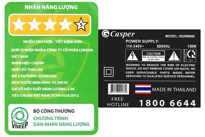 Smart Tivi Casper 4K 55 inch 55UW6000 Màu Đen