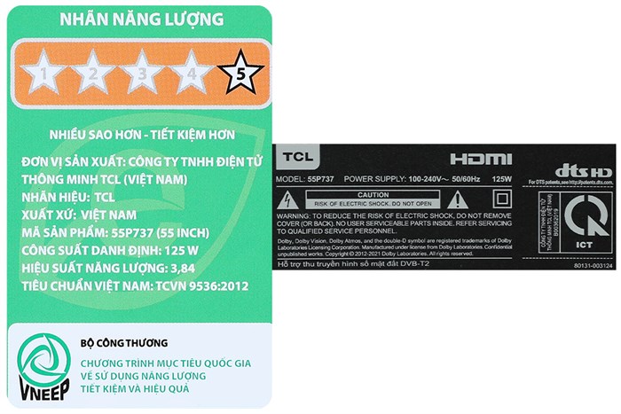 Google Tivi TCL 4K 55 inch 55P737 Màu Đen