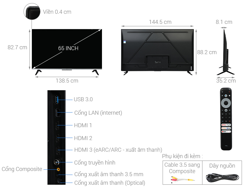 Google Tivi TCL 4K 65 inch 65P737 - giá tốt, có trả góp