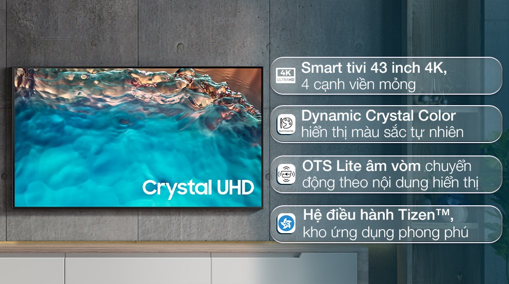 Smart Tivi Samsung 4K Crystal UHD 43 inch UA43BU8000 - giá tốt, có trả góp
