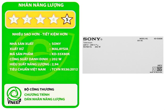 Google Tivi Sony 4K 55 inch KD-55X80K Màu Đen