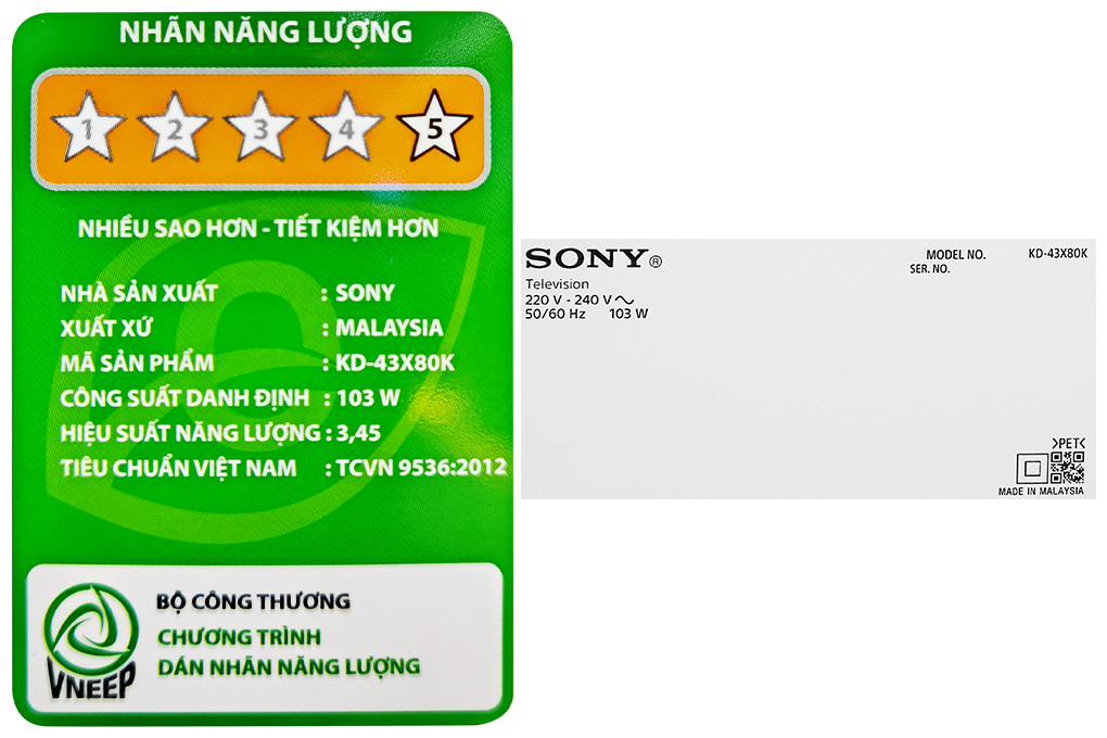 Google Tivi Sony 4K 43 inch KD-43X80K Màu Đen