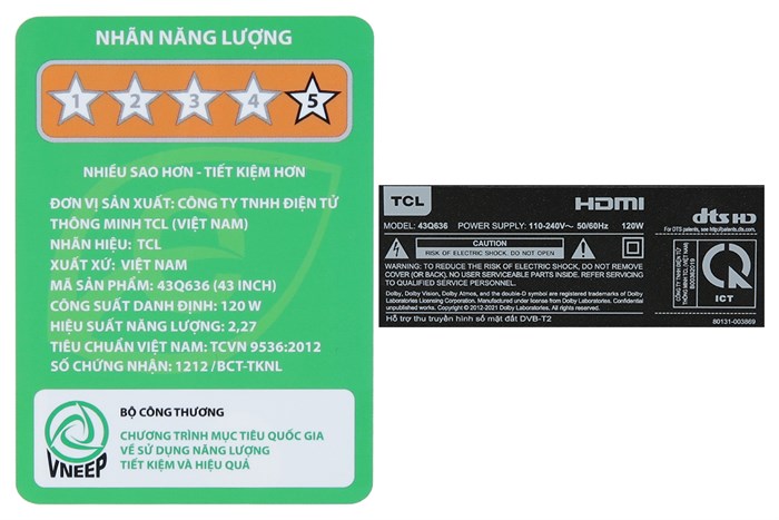 Google Tivi QLED TCL 4K 43 inch 43Q636 Màu Đen